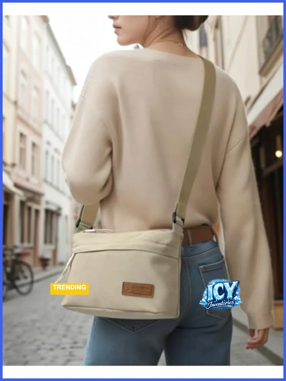 Nylon Crossbody Sling Bag with 6 Pockets, Adjustable Strap